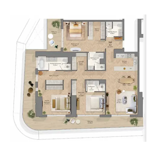 Midora Residences в JVC - Планы этажей: 3 спальни