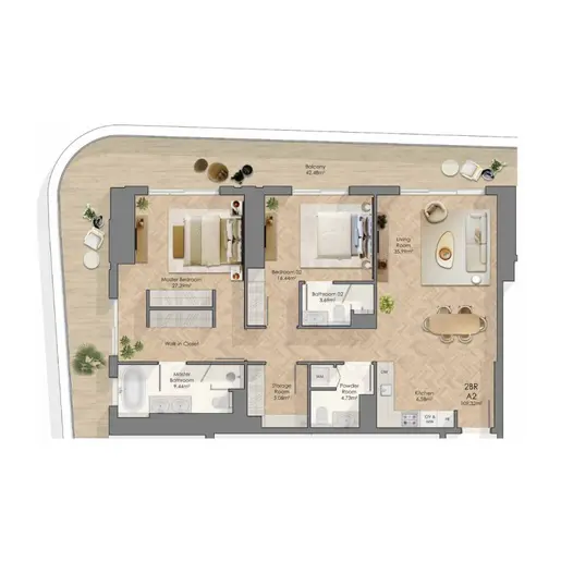 Midora Residences в JVC - Планы этажей: 2 спальни