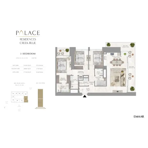 Palace Residences Creek Blue - Планы этажей: 3 спальни