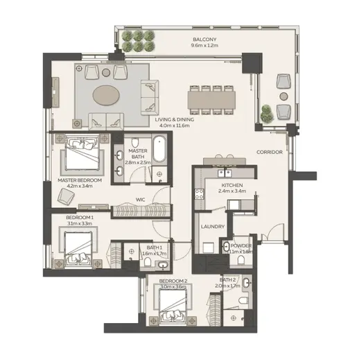Sky Residences - Floor plans: 3 Bedrooms