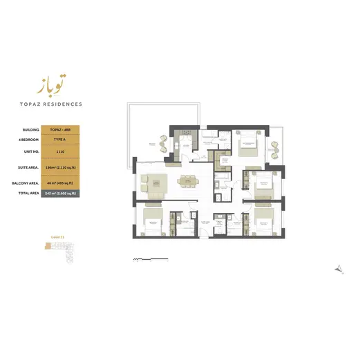 Topaz Residences - Floor plans: 4 Bedrooms