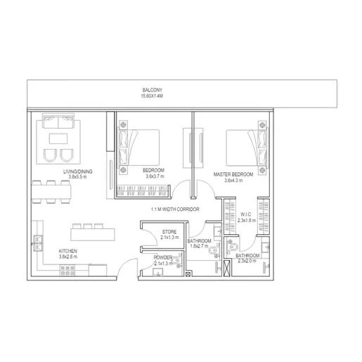 The Place - Floor plans: 2 Bedrooms