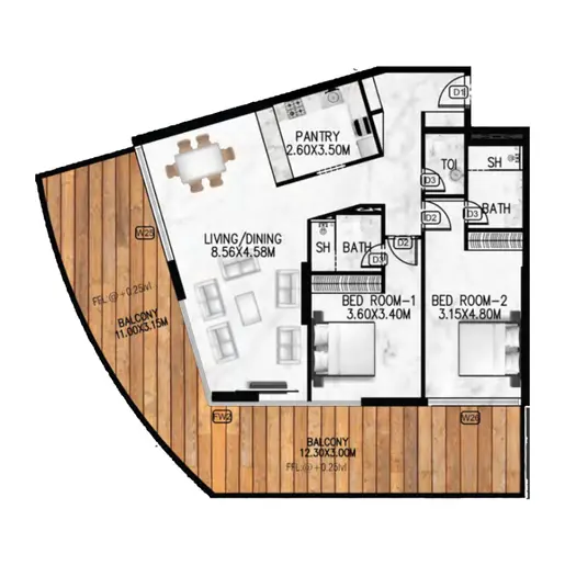 Lumina Vista - Floor plans: 2 Bedrooms