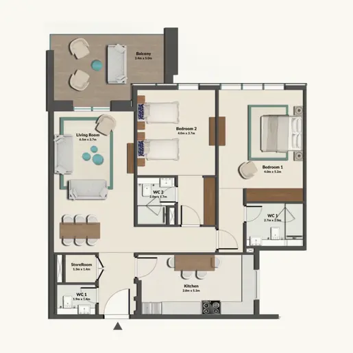 Cresswell Residences - Floor plans: 2 Bedrooms