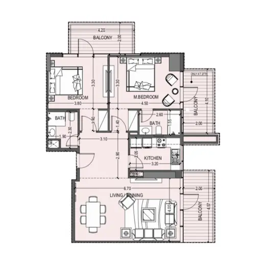 Violet Tower  - Floor plans: 2 Bedrooms