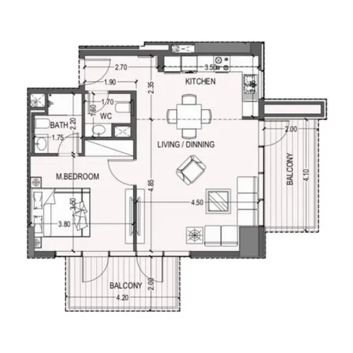 Violet Tower  - Floor plans: 1 Bedroom