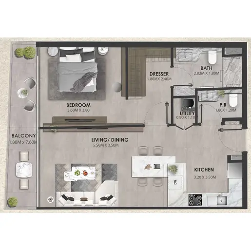 Aveline Residences - Floor plans: 1 Bedroom