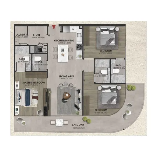 Aveline Residences - Floor plans: 3 Bedrooms