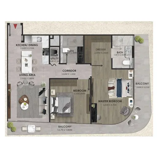 Aveline Residences - Floor plans: 2 Bedrooms