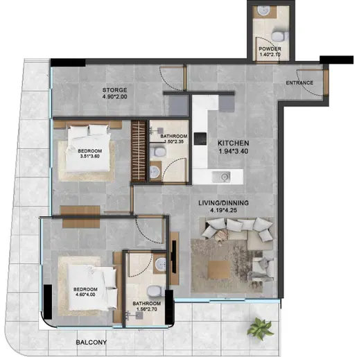 Alta by Meteora - Floor plans: 2 Bedrooms