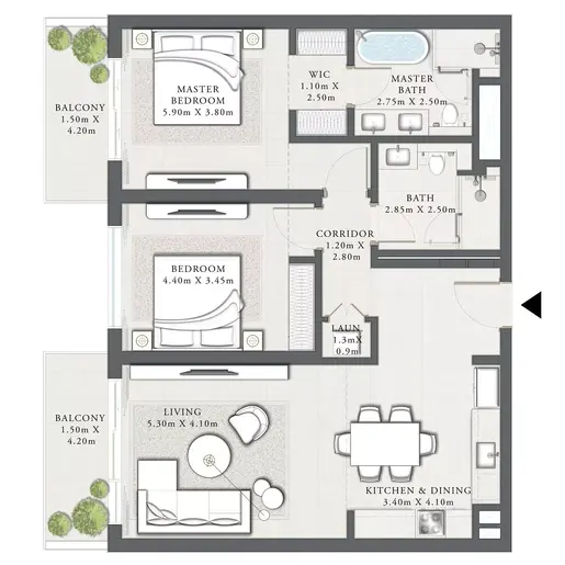 Seascape - Floor plans: 2 Bedrooms