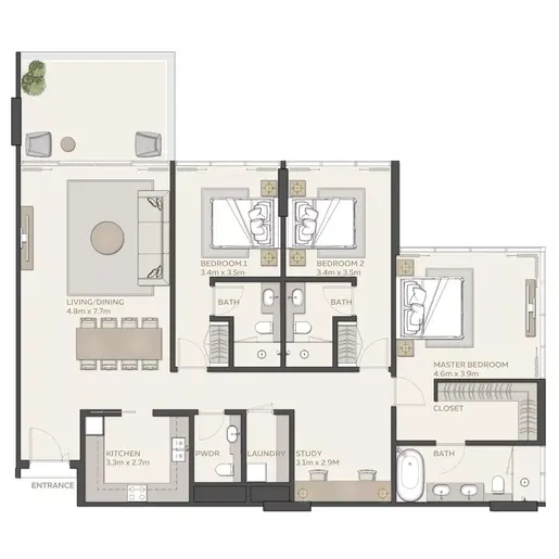 Mangrove Residences - Floor plans: 3 Bedrooms