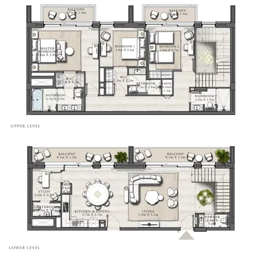 Address Residences The Bay - Floor plans: 3 Bedrooms