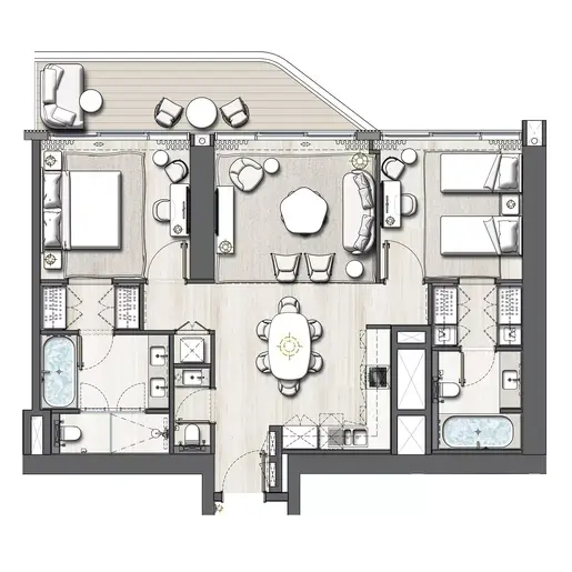 Address Residences The Bay - Floor plans: 2 Bedrooms