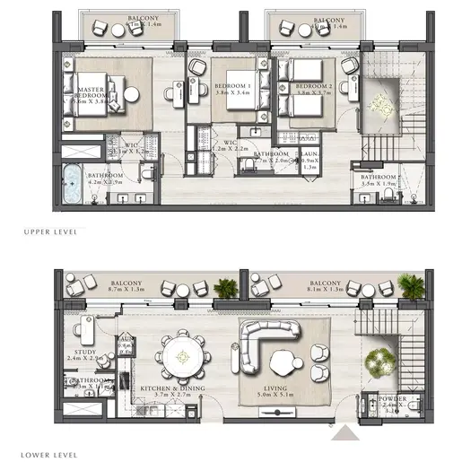 Address Residences The Bay - Floor plans: 3 Bedrooms