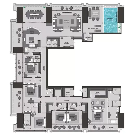 Burj Binghatti Jacob & Co Residences - Floor plans: 6 Bedrooms