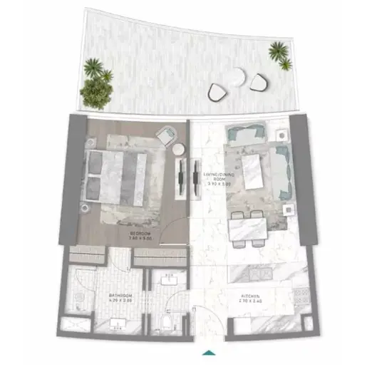 DAMAC Bay by Cavalli - Floor plans: 1 Bedroom