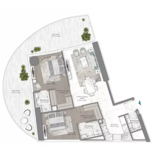 DAMAC Bay by Cavalli - Floor plans: 2 Bedrooms