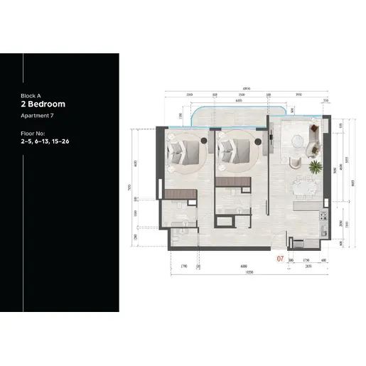 Guzel Tower - Floor plans: 2 Bedrooms